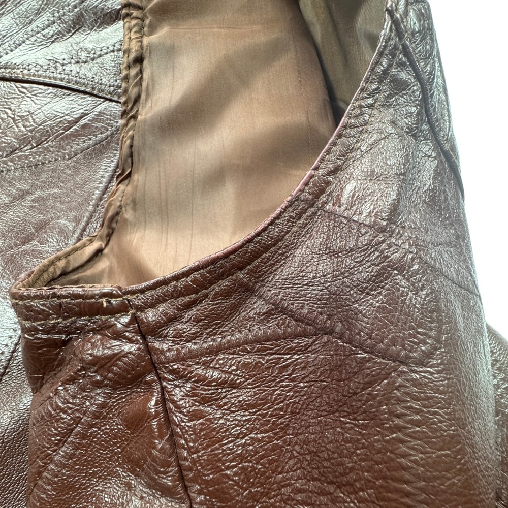 Kens Leather Patchwork Pigskin Vest Mens Large Brown Vintage Western Cowboy Bike - Picture 14 of 16